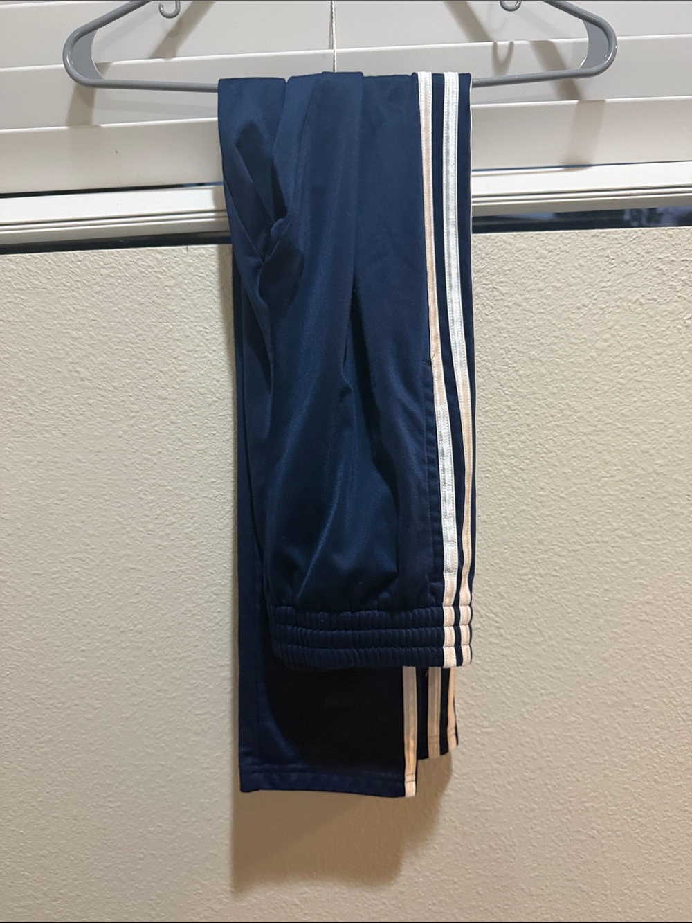 adidas Navy Sweatpants with White and Cream Side Stripes